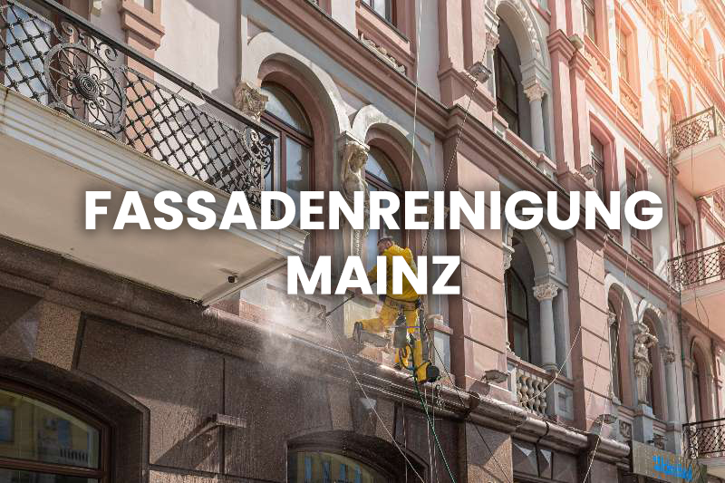 Während der Arbeit bei der Fassadenreinigung in Mainz